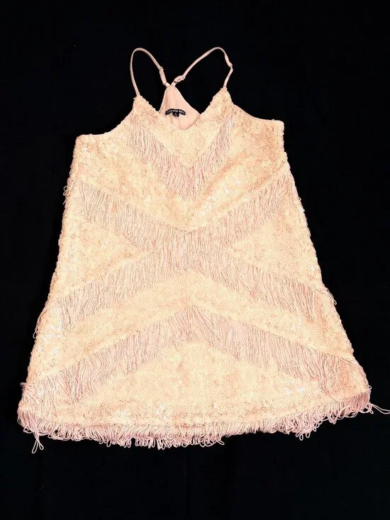 GIANNI BINI Womens Sequined Fringes Shirt Medium Pinkish Unique Lined Evening - Picture 2 of 10